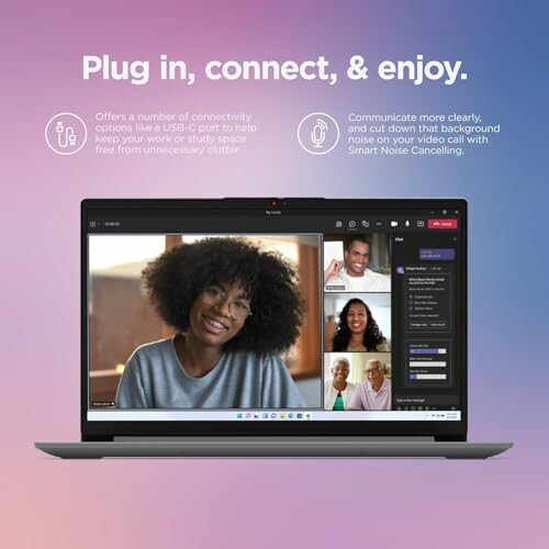 Laptop displaying a video call with diverse participants.