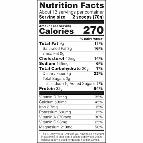 Nutrition facts label showing serving size, calories, and nutrient information.